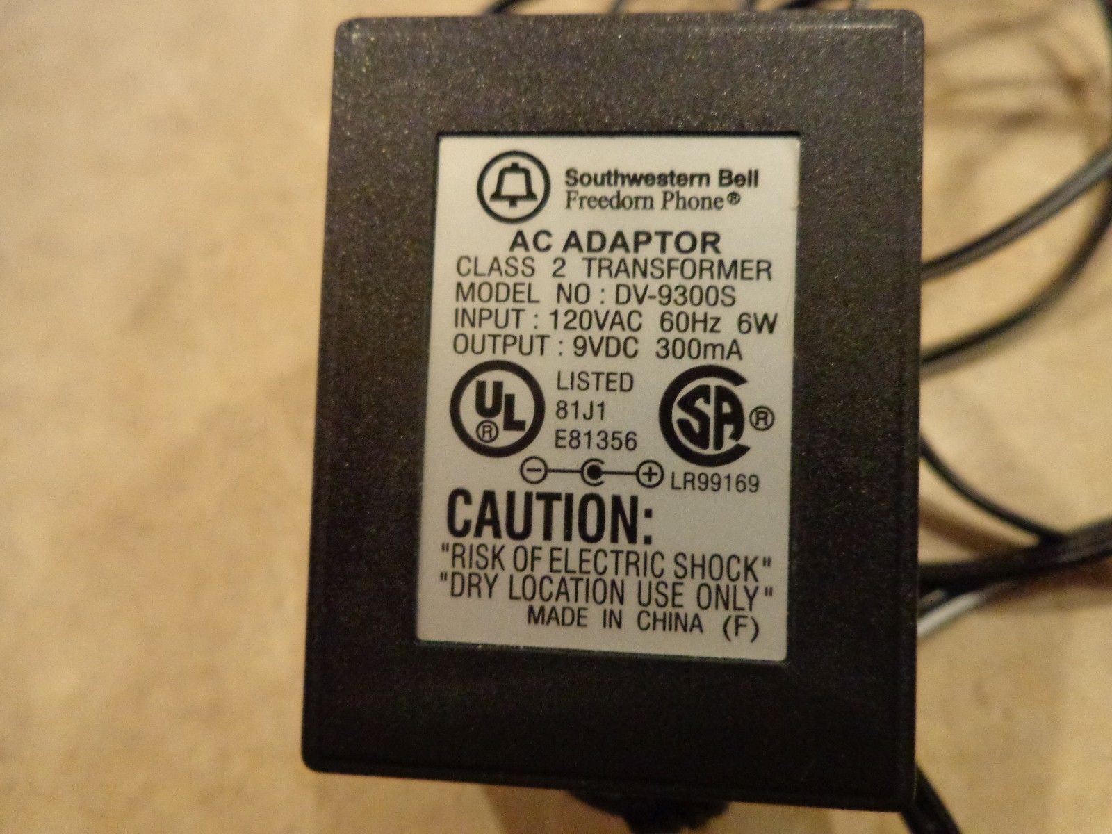 New DV-9300S 9V 300mA Class 2 Transformer AC-DC Adapter for Southwestern bell Fre - Click Image to Close